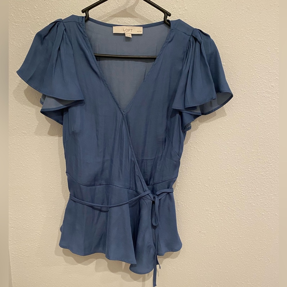 Loft blue wrap blouse